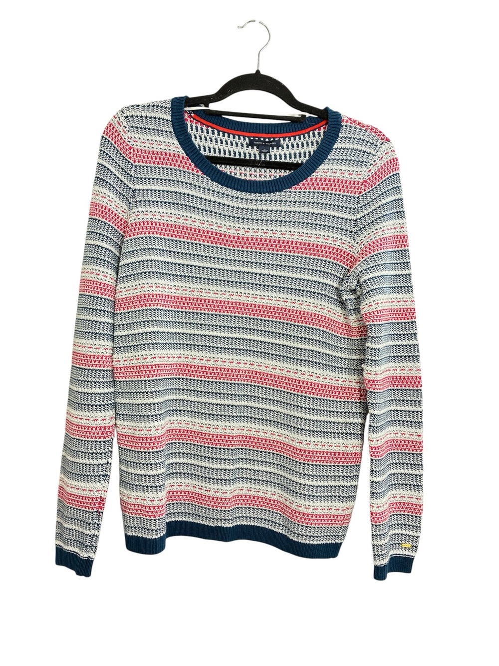 Tommy Hilfiger Navy, White & Pink Striped Crewneck Sweater